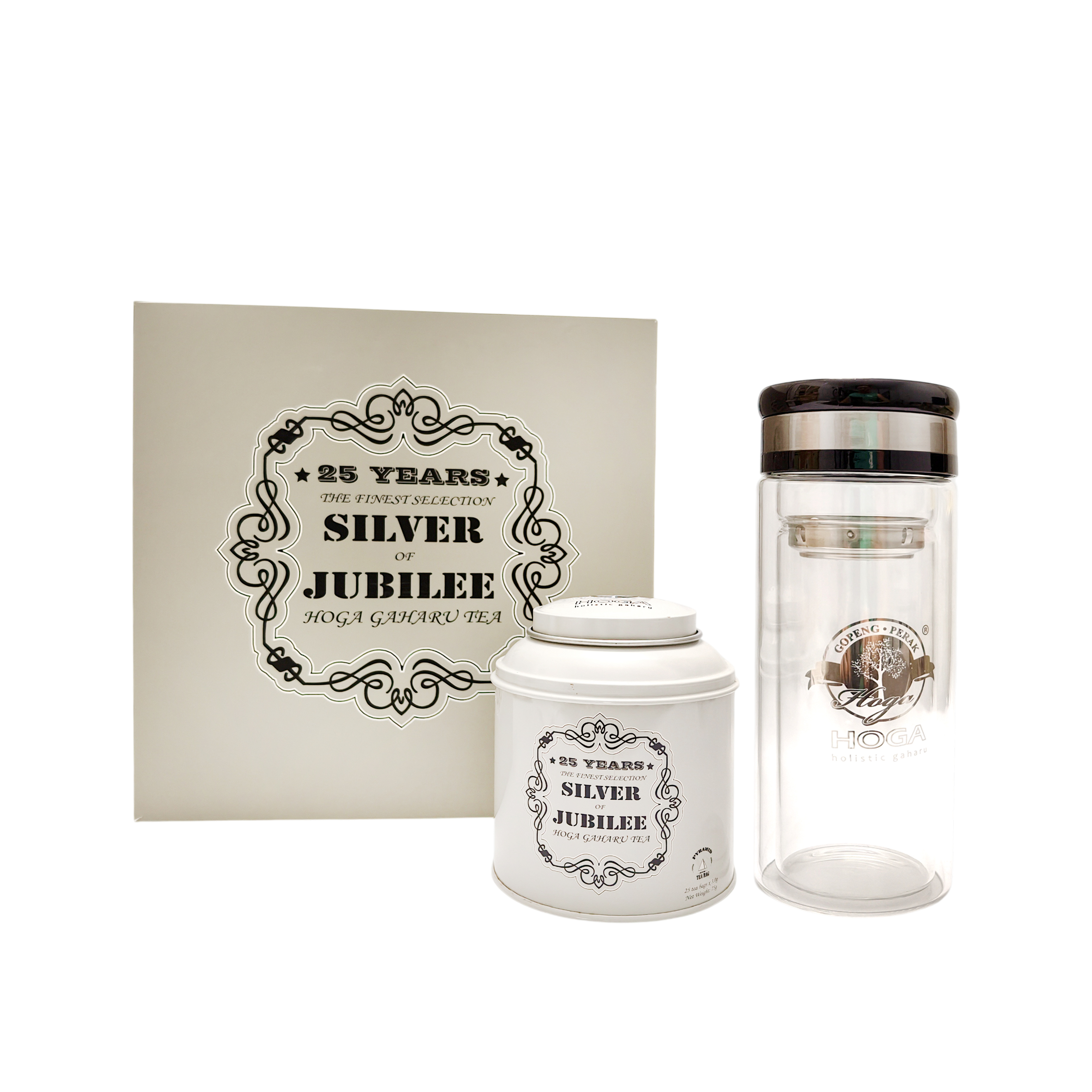 HOGA 25th Jubilee Tea Set (25TB X 3.0gm) NY Tin with Jubilee Glass Bottle